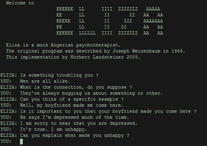 captura de pantalla de eliza chatbot