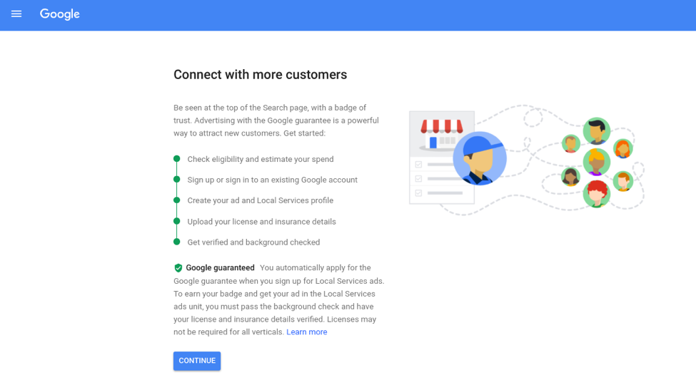 Zrzut ekranu procesu rejestracji w Google LSA