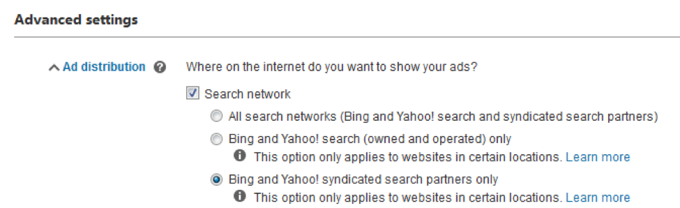 configurações avançadas do bing