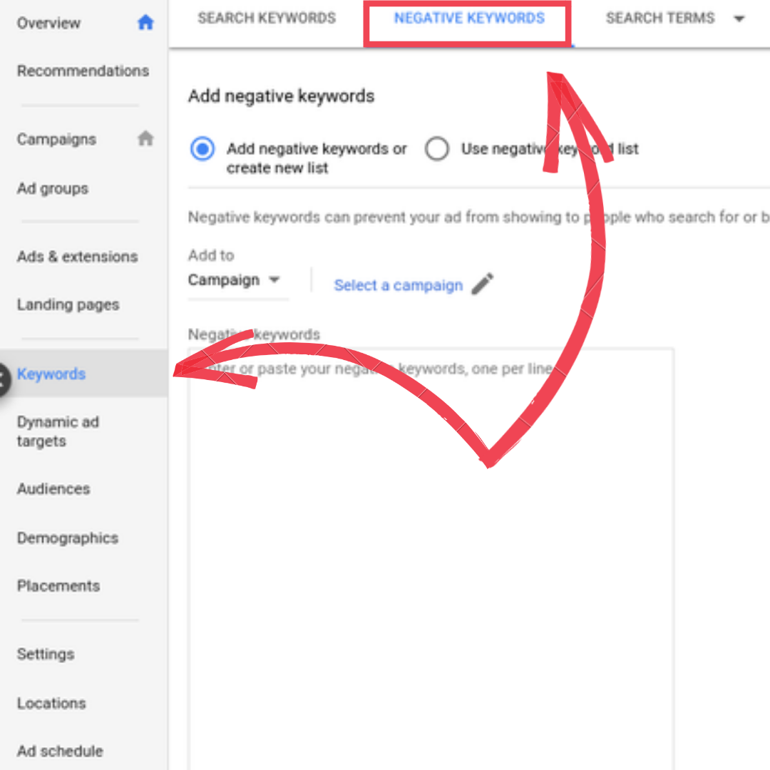Palavras-chave negativas