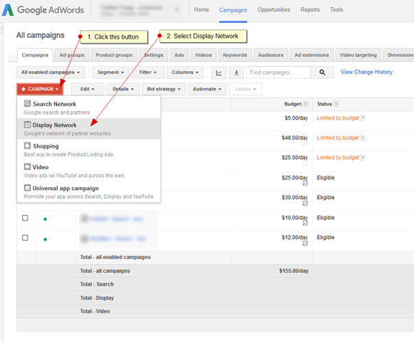 google adwords todas as campanhas