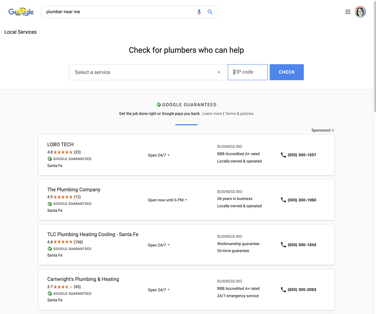 jak wyglądają reklamy usług lokalnych po kliknięciu reklam