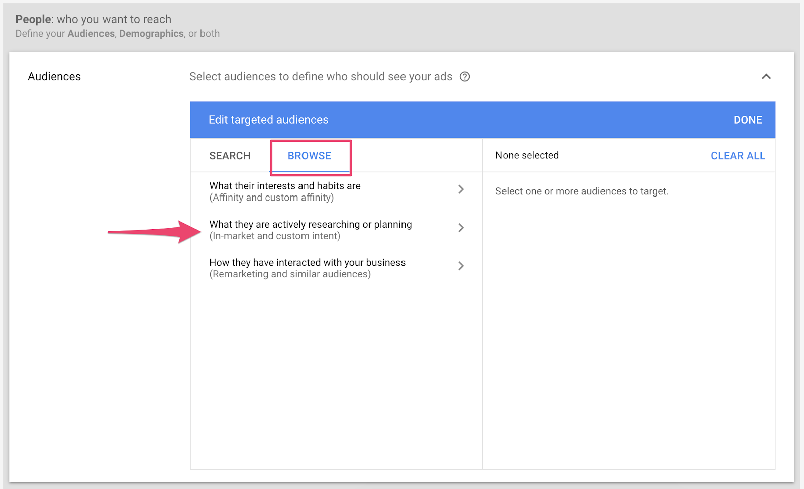 市場のオーディエンス-Google広告からの選択