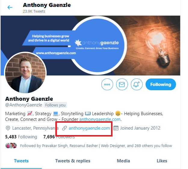 أنتوني جاينزل على تويتر الشخصي