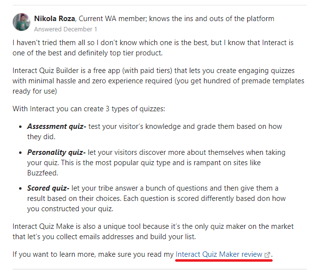 مثال على ترويج Quora