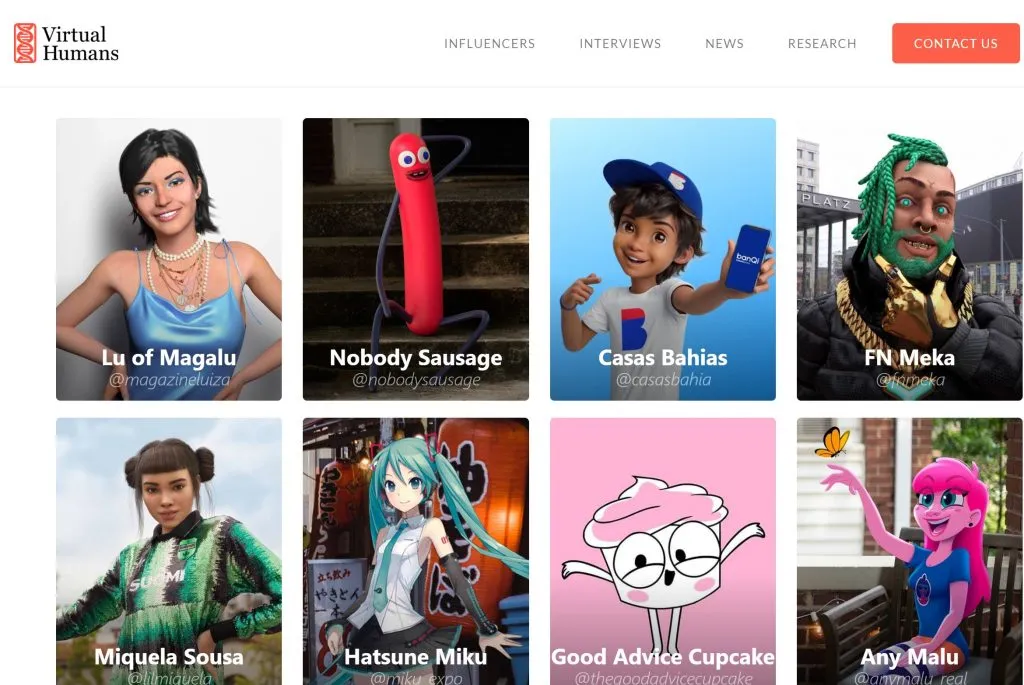 Capture d'écran du créateur d'influenceur virtuel virtualhumans.org