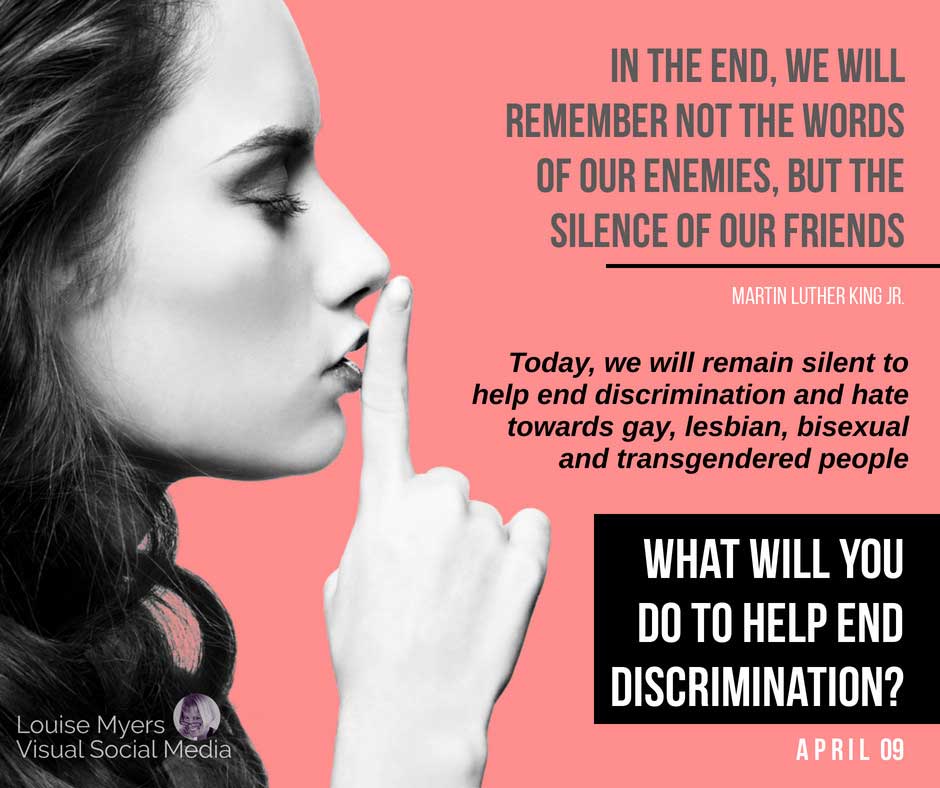 ผู้หญิงกำลังส่ายหน้าบนพื้นหลังสีชมพูพร้อมใบเสนอราคา MLK สำหรับวันแห่งความเงียบงัน