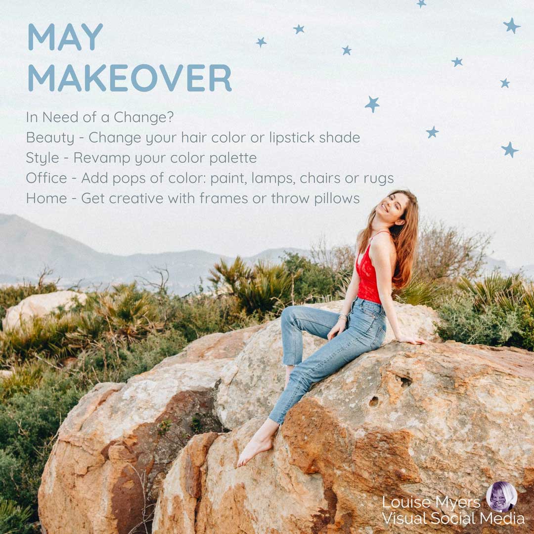 wanita bertengger di puncak berbatu mengatakan mungkin makeover.