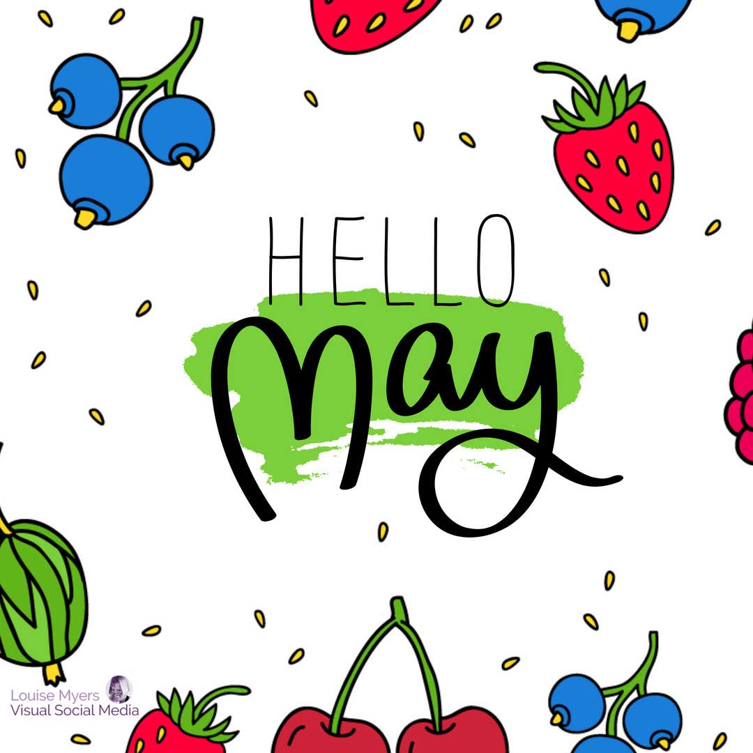 ilustrasi stroberi blueberry dan ceri menyapa Mei.