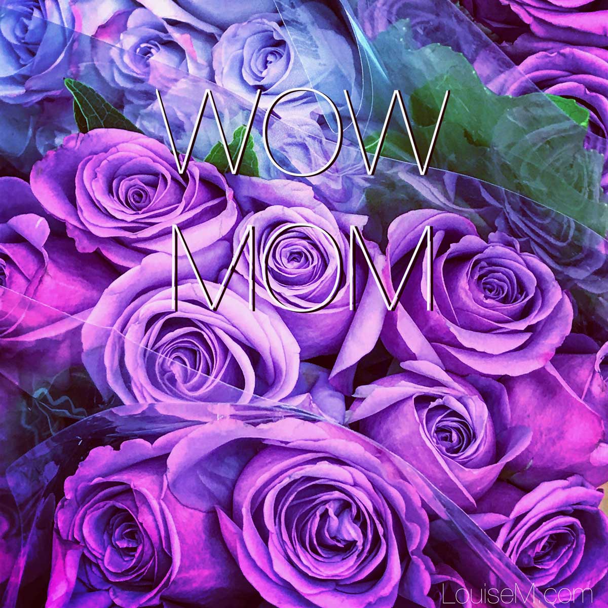 mawar ungu dengan huruf tipis mengeja wow mom.