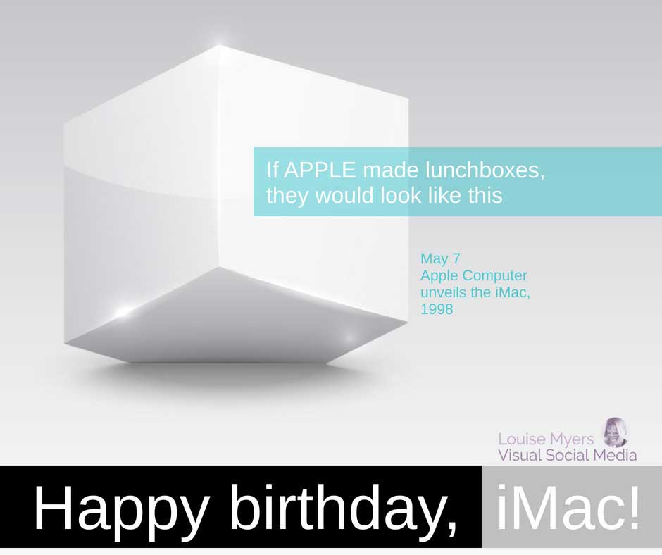 kubus putih minimalis mengucapkan selamat ulang tahun iMac.