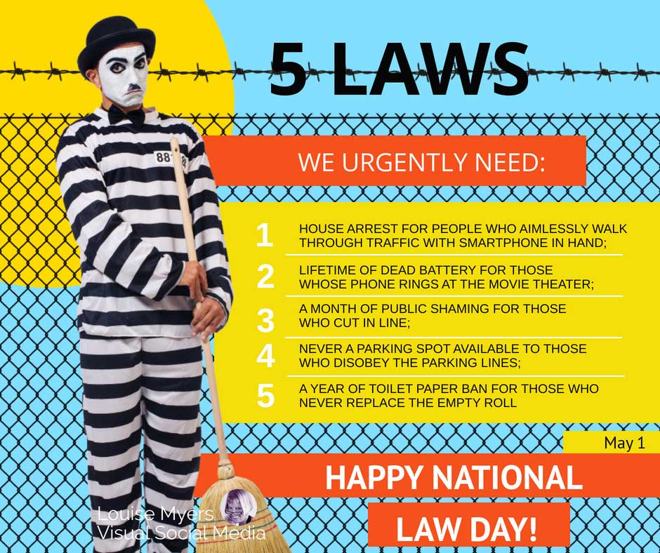 badut berjas hitam putih memiliki 5 hukum yang kita butuhkan untuk hari hukum.