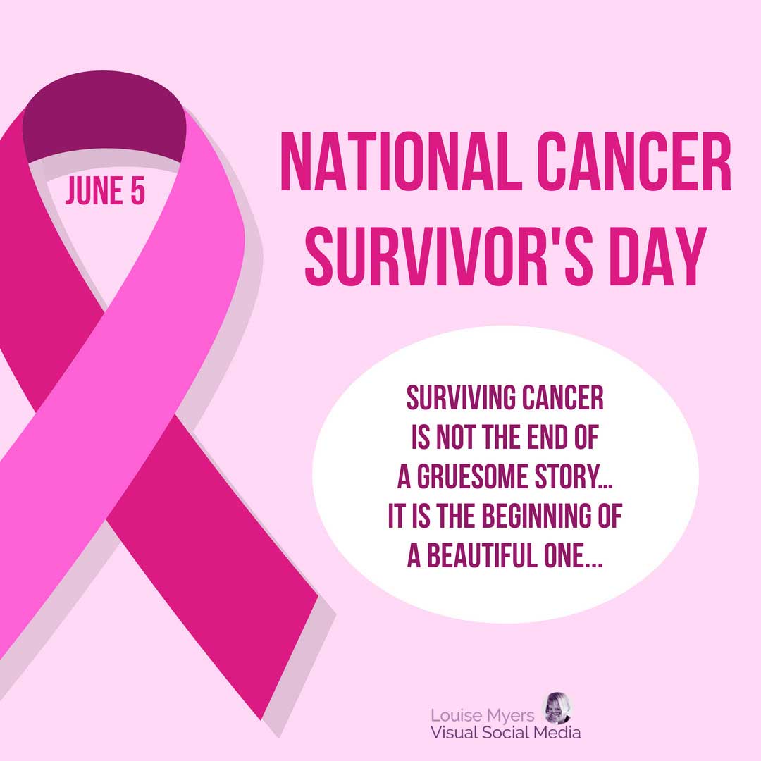 nastro rosa su sfondo rosa chiaro dice il National Cancer Survivors Day.