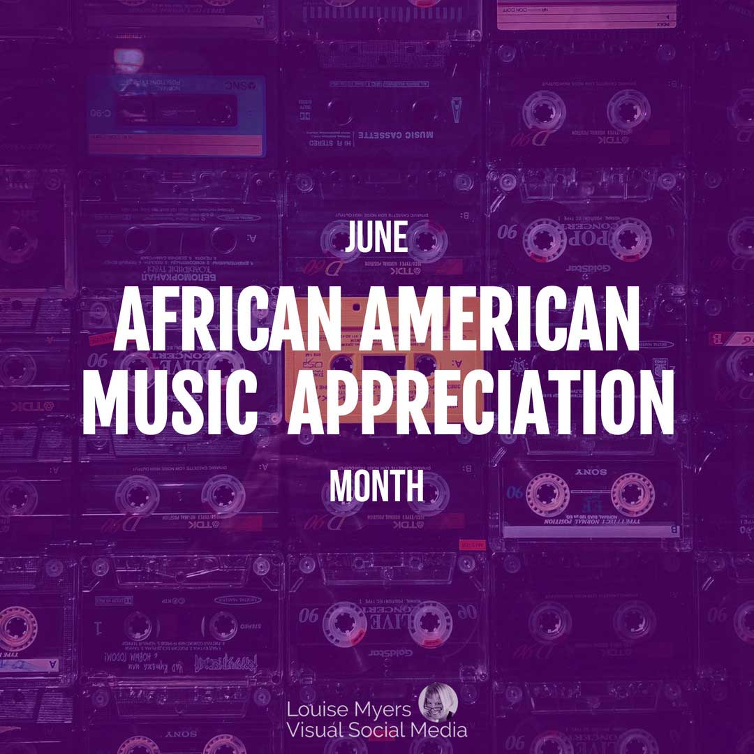 la sovrapposizione viola sulle cassette dice che giugno è il mese dell'apprezzamento della musica afroamericana.