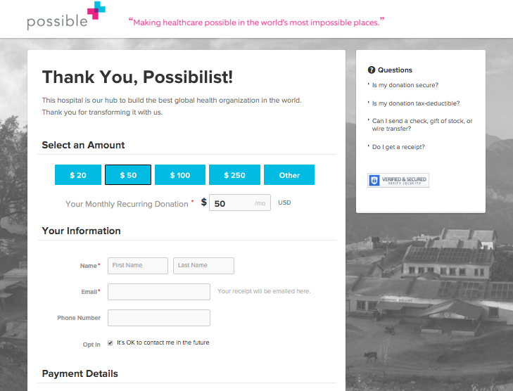 Page de don possible, passer par les paramètres