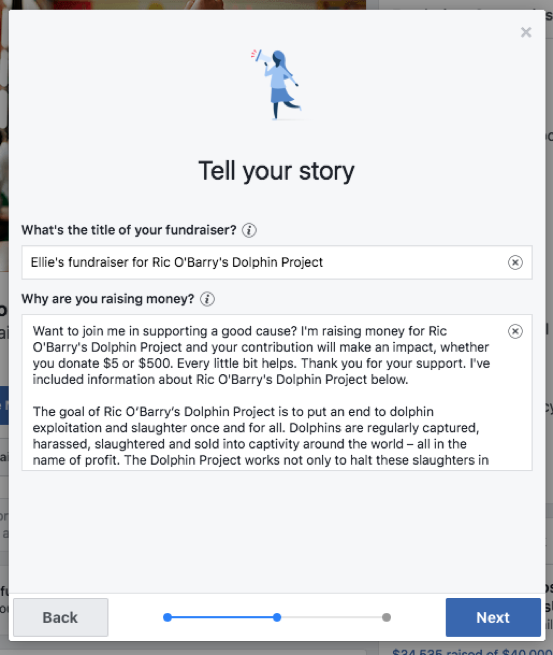 募金活動のプロフィールページ