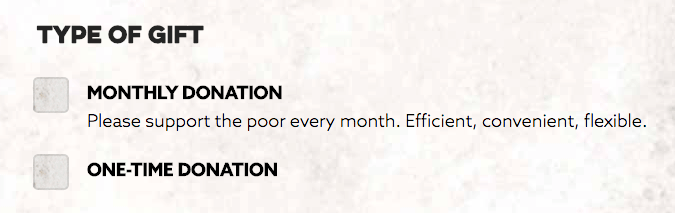 礼品类型产品的网络屏幕截图