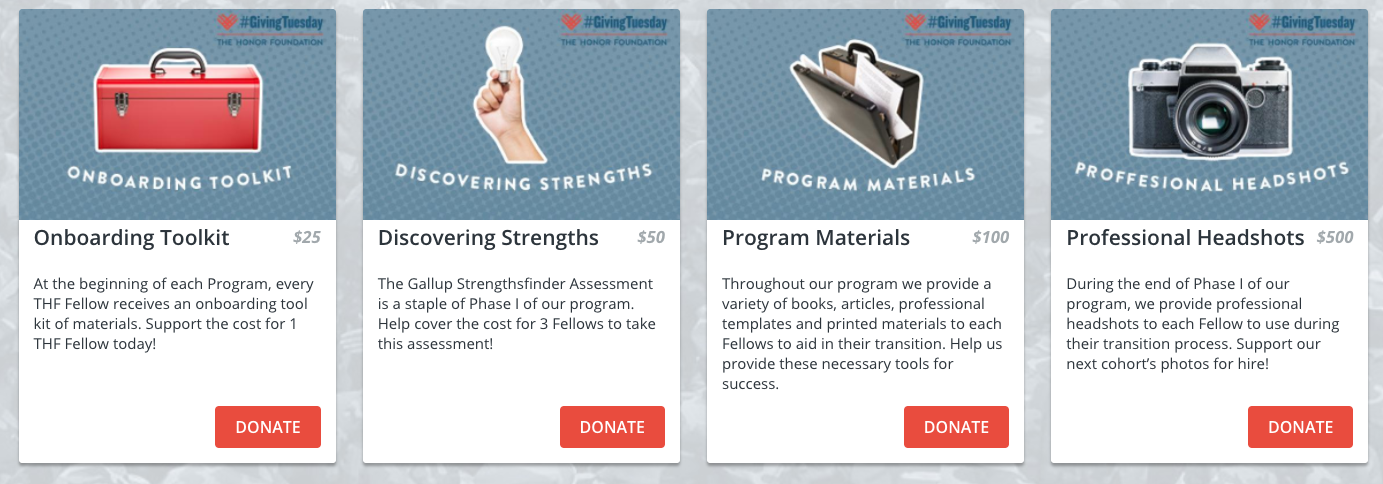 Página da campanha com blocos de impacto para transparência de impacto