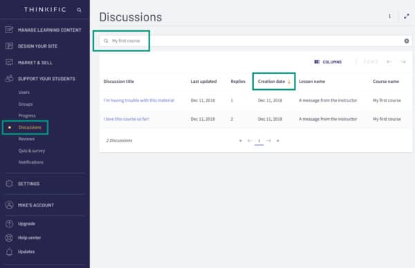 Thinkific의 학생 지원