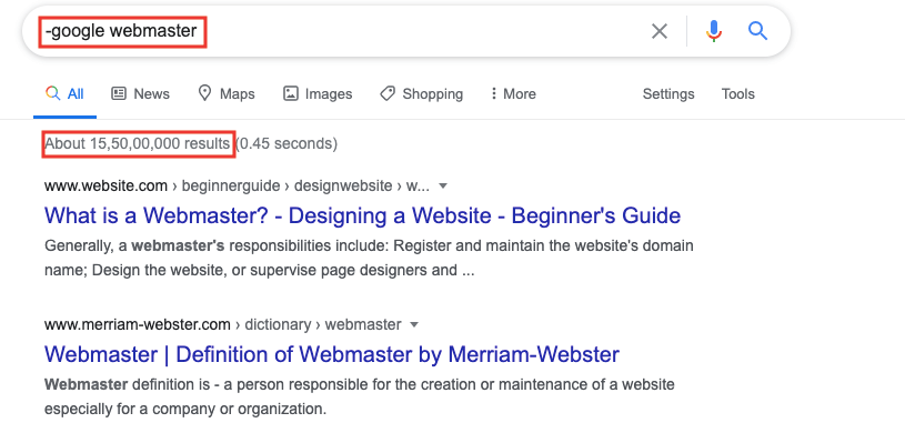 검색어 제외 명령