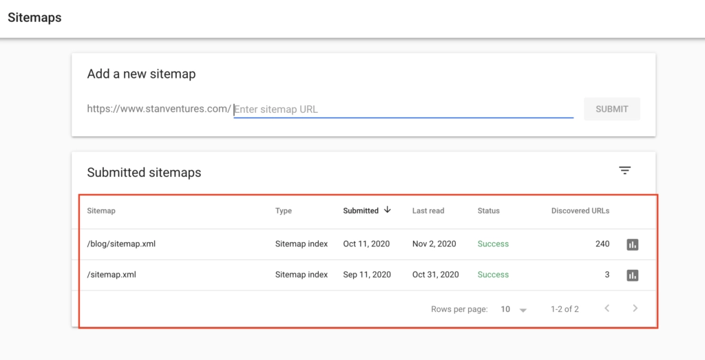 GSCで提出されたサイトマップリスト