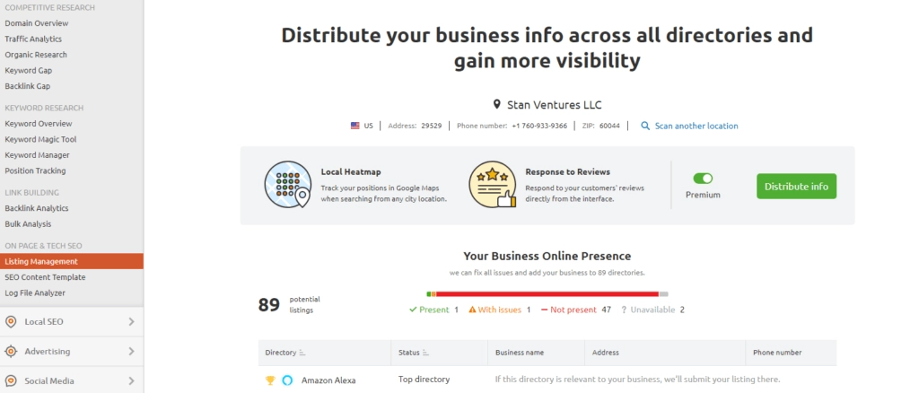 instrument de gestionare a listelor semrush