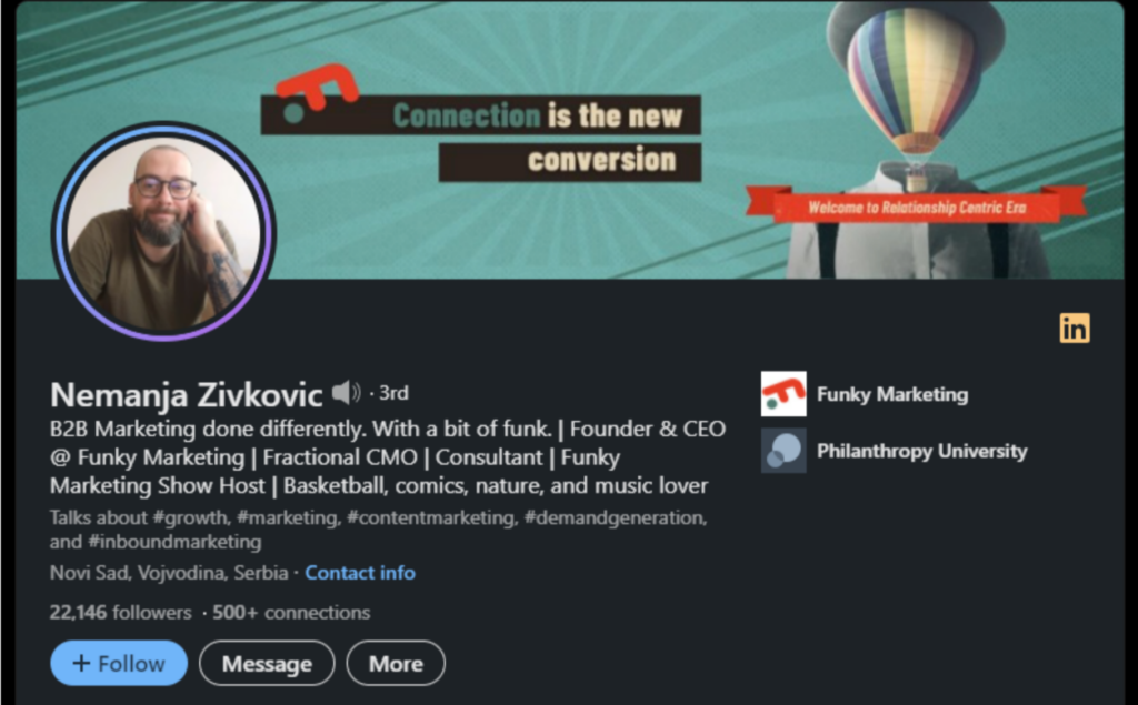 LinkedInの見出しの例のスクリーンショット