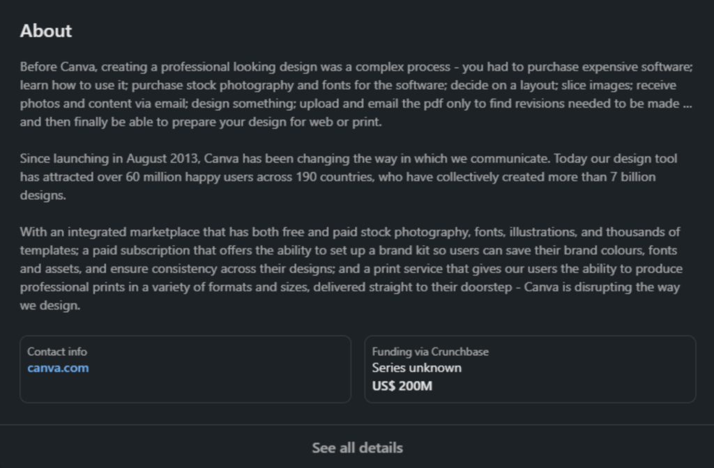 Canva AboutUsLinkedInのスクリーンショットの例