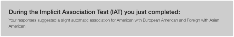 Résultat du test d'association implicite de Harvard.