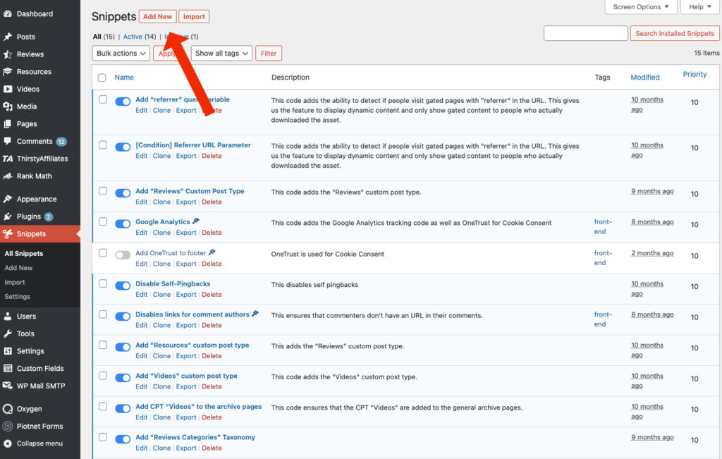 I frammenti di codice aggiungono nuovo - Campagna RSS di Mailerlite