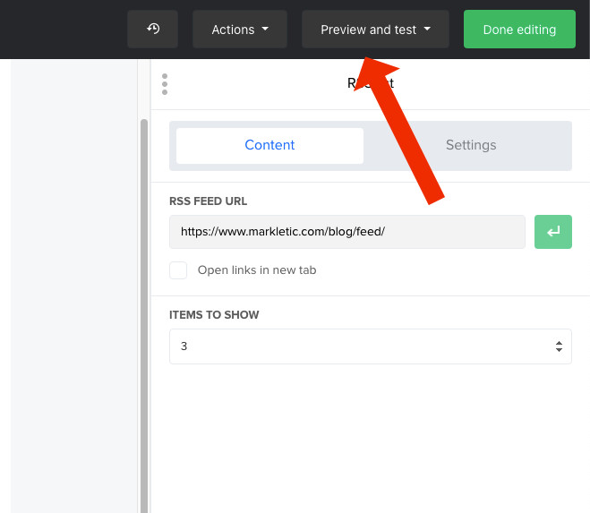 Anteprima e prova - Campagna RSS Mailerlite