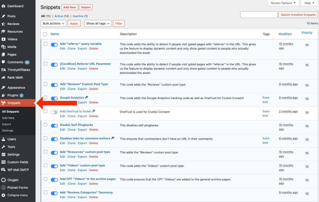 Frammenti di codice - Campagna RSS di Mailerlite