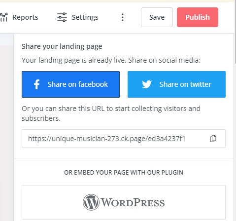 ランディングページの公開– ConvertKit