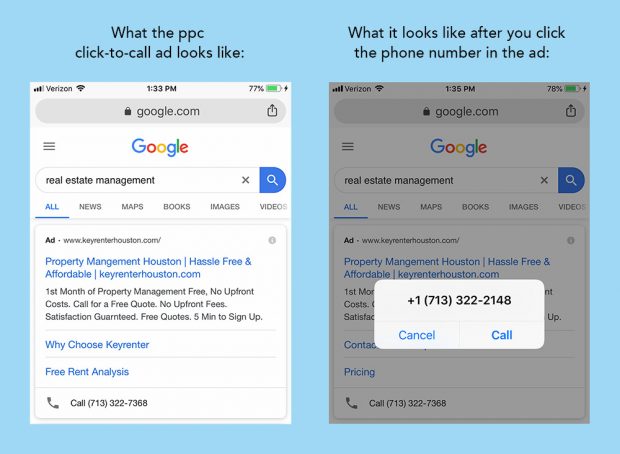 ตัวอย่างโฆษณา ppc คลิกเพื่อโทร