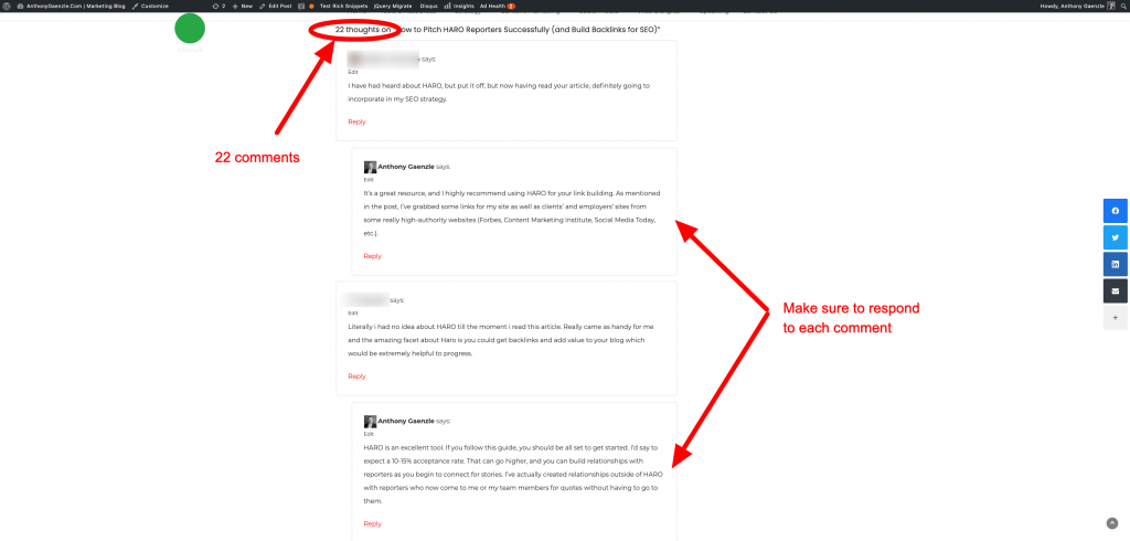 Odpowiedzi na komentarze na blogu