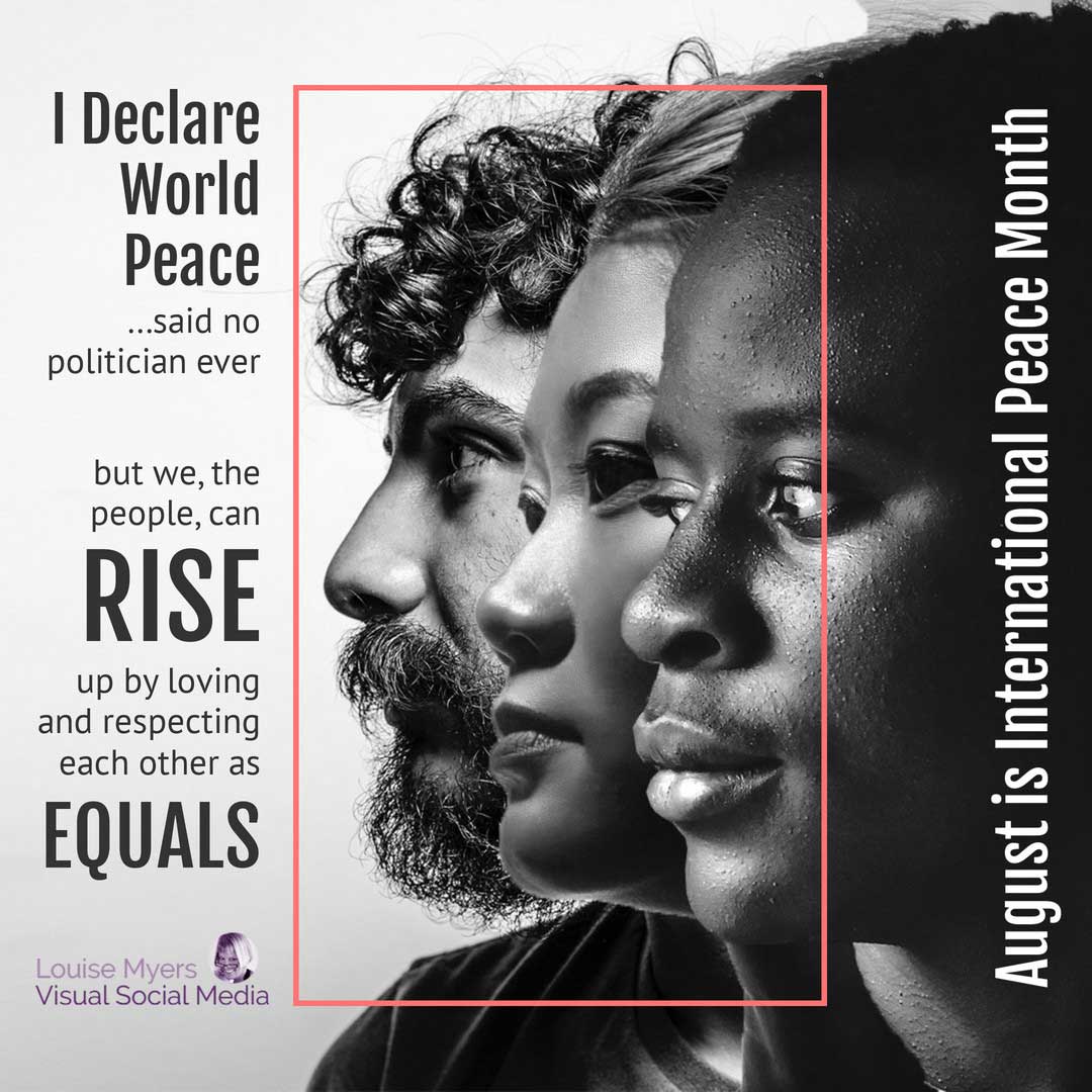 โคลสอัพของใบหน้าหลายเชื้อชาติกล่าวว่าเดือนสิงหาคมเป็นเดือนสันติภาพสากล