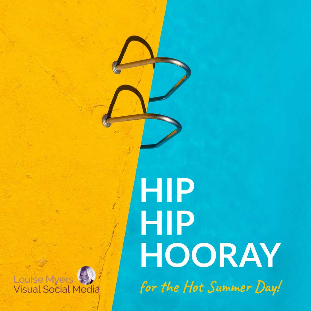 プールエッジの黄色とターコイズのグラフィックは、暑い夏の日のヒップヒップホレイを示しています。