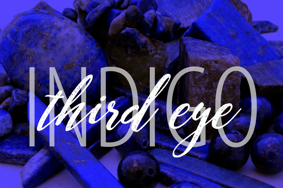 テキストオーバーレイブルーの第三の目とラピスラズリの宝石。