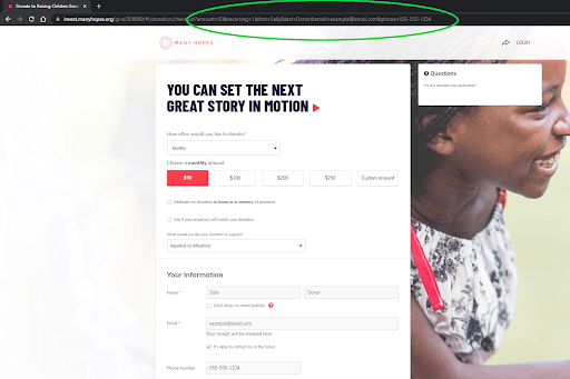 ตัวอย่างพารามิเตอร์ pass-through บนหน้าแคมเปญ