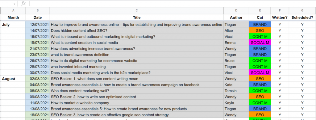 Capture d'écran du calendrier de contenu Copify - Comment créer un calendrier éditorial pour le marketing de contenu - Blog Copify
