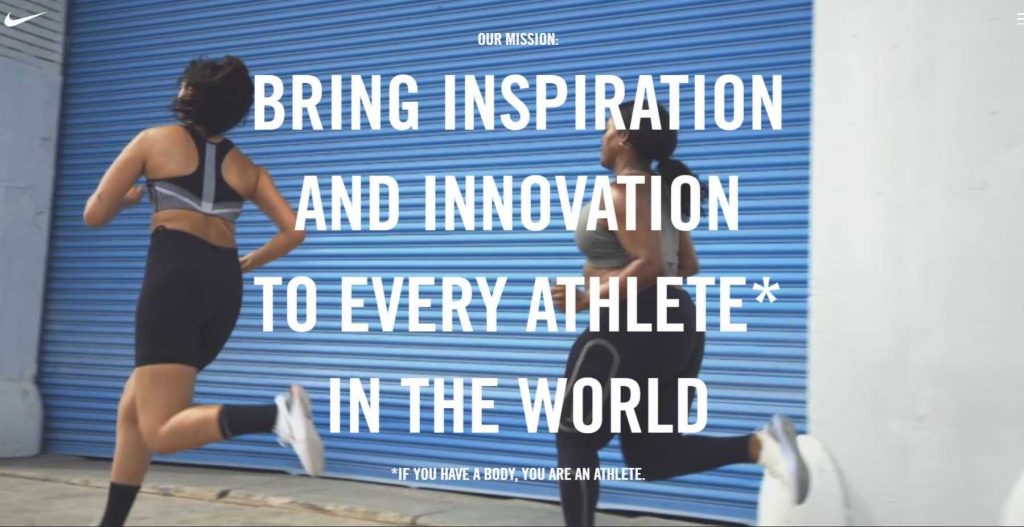 Capture d'écran de l'énoncé de mission de Nike – Exemples de rédaction pour le fitness – Copify blog 5