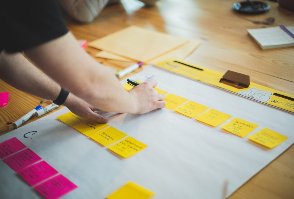 Image d'un marketeur créant un plan avec des post-its - Comment démarrer une campagne d'inbound marketing - Blog de COPify