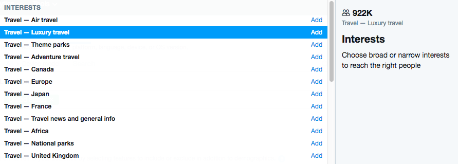 Twitter 廣告興趣