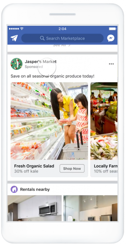 Spécifications des annonces Carousel Meta Marketplace