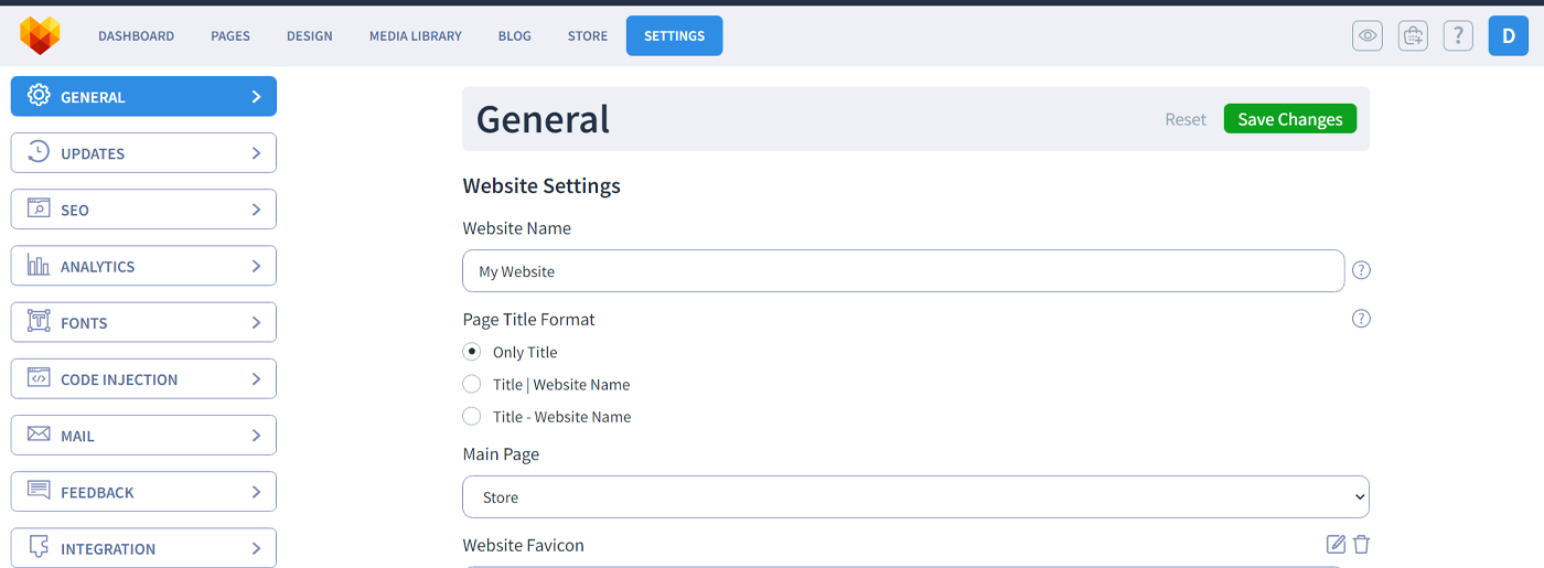 MotoCMS 管理面板 - 部分设置