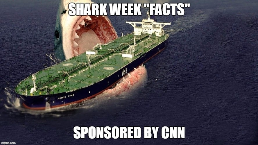 Clickbait-Überschriftenbeispiel mit dem Titel Shark Week „Facts“ Sponsored by CNN