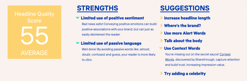 Screenshot des Sharethrough-Schlagzeilenanalyse-Tools