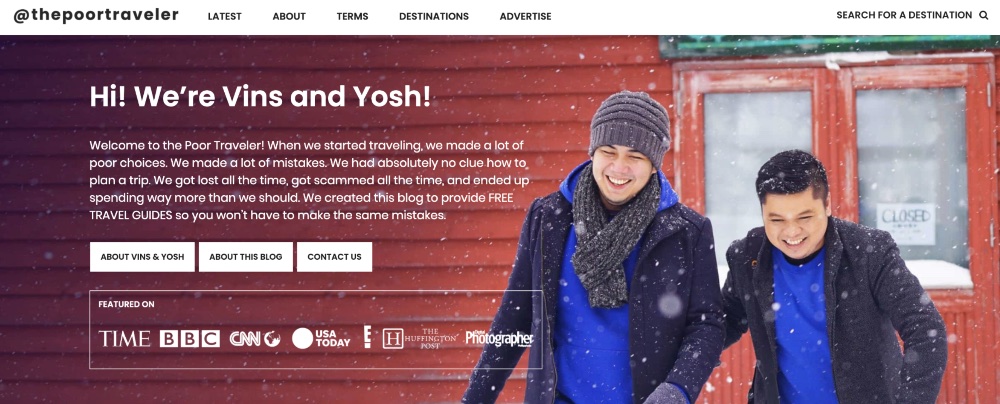 Screenshot der Homepage für den Blog The Poor Traveler