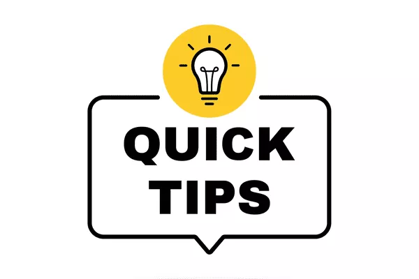 texto de dicas rápidas com uma lâmpada acima