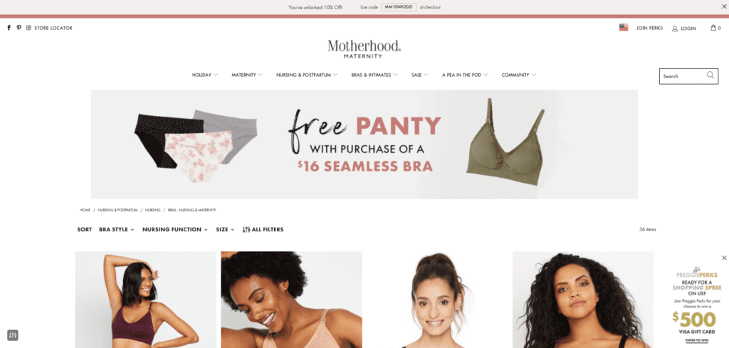 Página de coleção de maternidade